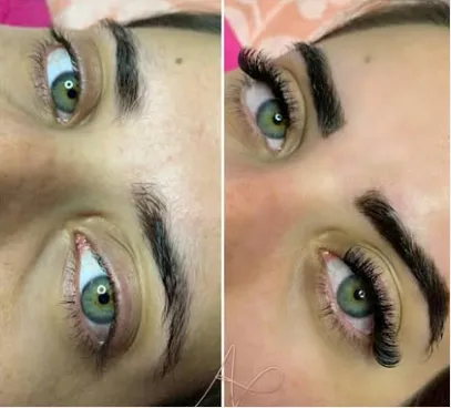 Antes e depois da extensão de cílios, comparação lado a lado